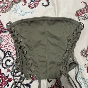 PrettyLittleThing Khaki Lace-Up Corset